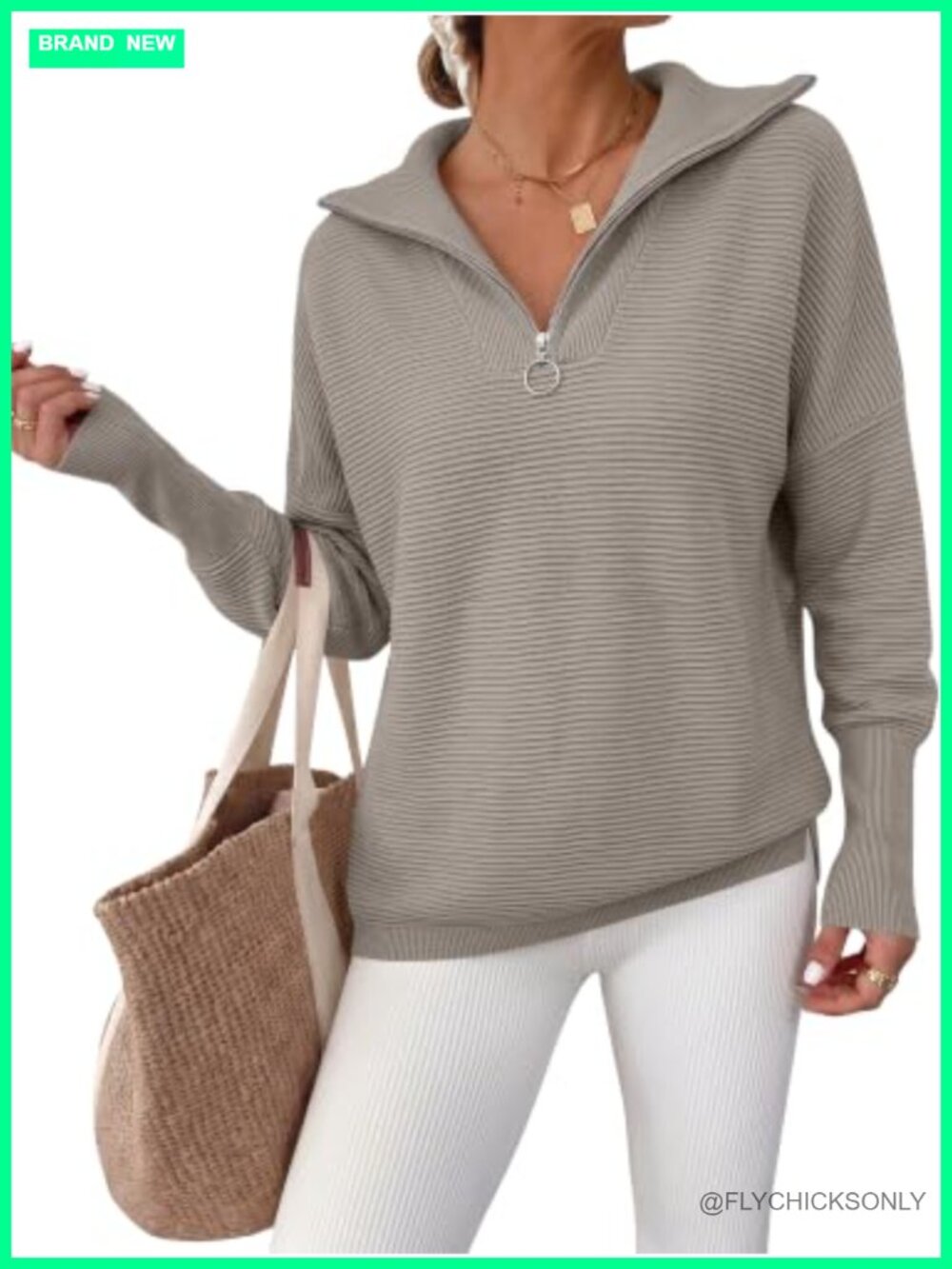 ANRABESS Women's Long Sleeve Quarter Zip Pullover Oversized Sweater